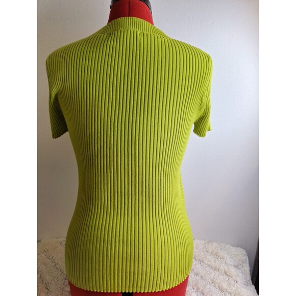 AUGUST SILK Y2K Ribbed Sweater Top Women's Large Lace Trim V-Neck Short Sleeve - Picture 2 of 7